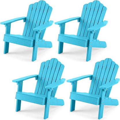 Costzon Kids Adirondack Chair, All-Weather HIPS Toddler Outdoor Chair, Wooden Textured Plastic Fire Pit Chair, Kids Patio Chair for Backyard Lawn Garden, Fits Children Age 3-7 Years (4, Turquoise)