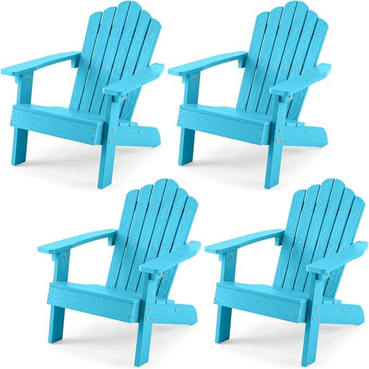Costzon Kids Adirondack Chair, All-Weather HIPS Toddler Outdoor Chair, Wooden Textured Plastic Fire Pit Chair, Kids Patio Chair for Backyard Lawn Garden, Fits Children Age 3-7 Years (4, Turquoise)