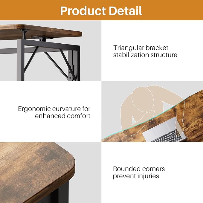 JOYMOOP Folding Desk Rustic Brown - 47.2", No Assembly Foldable Desk for Home, Office - Large Size, Wooden Top Folding Computer Desk for Working, Writing, Studying