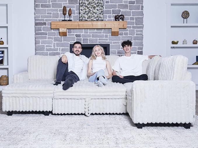 Belffin Corduroy Sectional Sleeper Sofa with Pull Out Bed Modular Sectional Loveseat Sofa Bed for Living Room Beige Couch