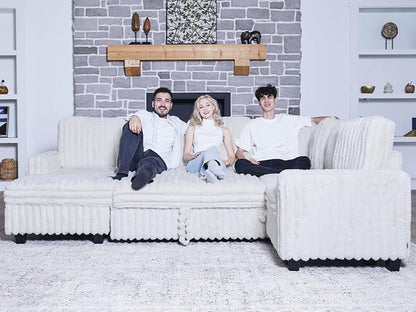 Belffin Corduroy Sectional Sleeper Sofa with Pull Out Bed Modular Sectional Loveseat Sofa Bed for Living Room Beige Couch