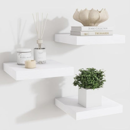 Fun Memories Floating Shelves for Wall - 7.5 Inch Square Shelves with Invisible Brackets, Small Wall Shelf for Living Room, Bathroom, Bedroom, and Kitchen Decor White Set of 3