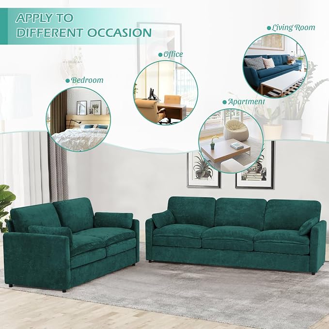 69” Chenille Loveseat Sofa w/Arm Pillows, Upholstered 2-Seater Sofa w/Comfortable Back Cushions, Modern 2 Seats Couch w/High-Density Foam for Living Room, Apartment, Office, Teal