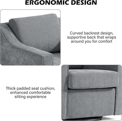 Swivel Accent Chair, Modern Round Barrel Arm Chair for Living Room, Bedroom, Comfy Club Reading Chairs for Adults (Chenille Grey, Set of 2)