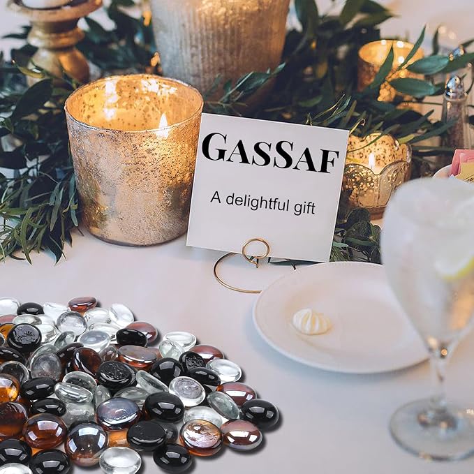 GasSaf Blended Fire Glass Beads for Outdoor Fire Pit, Fireplace, Replaces Existing Gas Logs & Lava Rocks, 3/4 Inch Glass(10 Pound)(Black, Amber, Crystal Clear Luster)