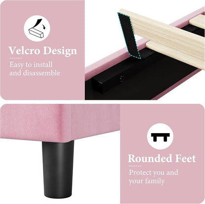 GAOMON Pink Twin Bed Frame with Upholstered Headboard, Heavy-Duty Platform Bed Frame with Strong Wood Slats, No Box Spring Needed/Noise Free/Easy Assembly