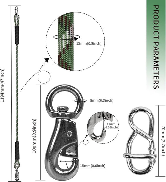 Adjustable Hammock Tree Straps Heavy Duty Tree Swing Rope 3.9Ft(47") 360°Rotation Tree Swings Hanging 1000lbs for Outdoor Swings Hammock Playground Set Accessories,2Pcs of Green