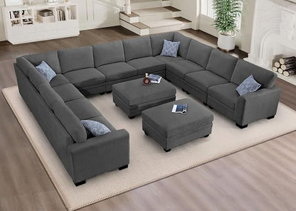 Legend Vansen Oversized Modular Sectional Sofa,8 Seat U Shaped Couch with Ottoman,Corduroy Sofa with Deep Seat,Convertible Large Sectional Couches for Living Room (Grey, U-13)