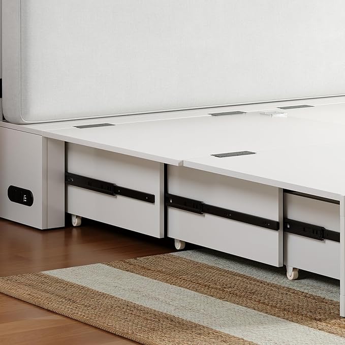BALUS Full Size Murphy Bed with Mattress Included, 57'' W Murphy Bed Full with USB Charging Station & 2 Storage Drawers, Murphy Cabinet Beds for Living Room, Apartment, Home Office, Bedroom-White
