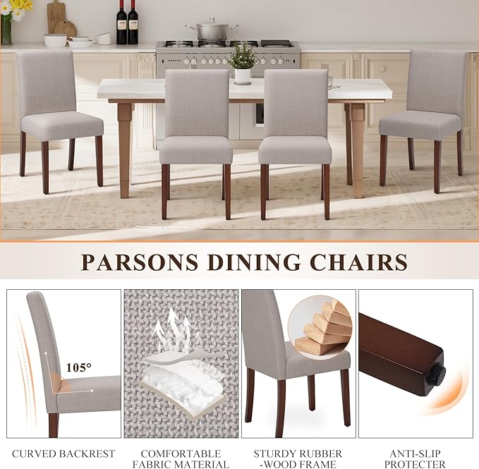 MALOL Upholstered Dining Chairs Set of 6, Modern Fabric Dining Room Chair, Wooden Dining Chair, Kitchen Side Chairs, Farmhouse Dinner Chair with High Back for Kitchen, Brown