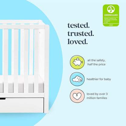 Carter's by DaVinci Colby 4-in-1 Convertible Mini Crib with Trundle Drawer in White, Greenguard Gold Certified, Undercrib Storage