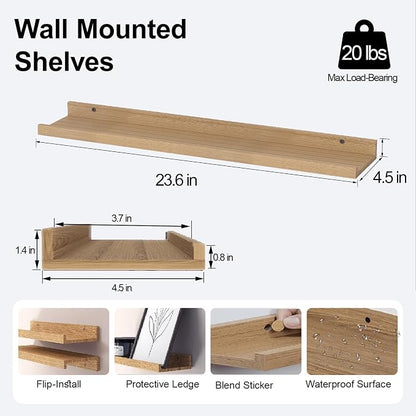 Floating Shelves for Wall Decor, Long Wall Mounted Storage Shelf for Bedroom, Living Room, Bathroom, Kitchen, Nursery, Display Picture Ledge Shelf with Lip Set of 2-24 Inches, Oak