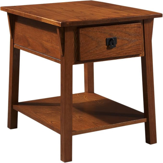 Leick Home Mission End Table, Solid Wood, 1 Storage Drawer, Secret Compartment, Bottom Display Shelf, Easy-Assembly, For Living Room/Bedroom, Russet, 24.0 in. L x 20.0 in. W x 24.0 in. H, 9066-SC