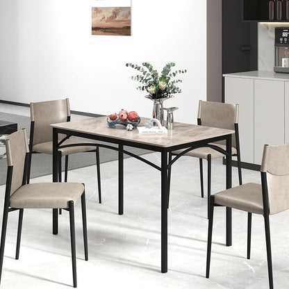 GOFLAME 43” Sintered Stone Dining Table for 4, Rectangular Kitchen Table with Faux Marble Tabletop and Metal Frame, Modern Dining Room Table for Kitchen, Living Room, Restaurant