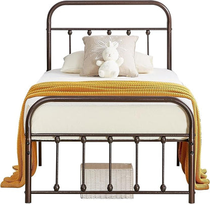VECELO Purple Bronze Metal Bed Frame Twin Size with Vintage Headboard and Footboard, No Box Spring Needed, Premium Stable Steel Slat Support Mattress Foundation