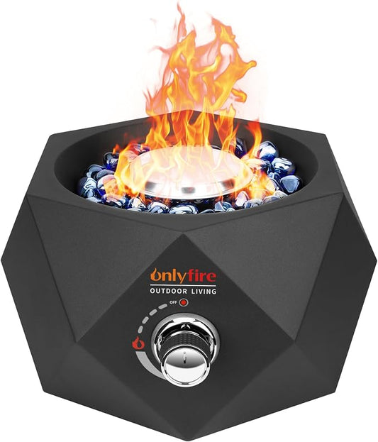 14” Modern Tabletop Gas Fire Pit, Portable Firepit Works with 1lb Propane Gas for Patio Backyard Porch Camping RV Tailgating, Side-Mounted, FP004