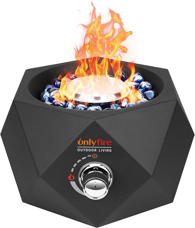 14” Modern Tabletop Fire Pit for Table with Umbrella Hole, Portable Gas Firepit for 1lb Propane Gas, Patio Backyard Porch Camping RV Tailgating, Bottom-Mounted FP003