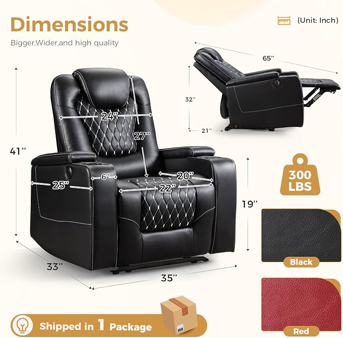 ANJ Power Recliner Chair Set of 3, Electric Soft Faux Leather Reclining Home Faux Theater Seating - USB Ports, Cup Holders, Hidden Arm Storage Movie & Media Room Chairs (Black)