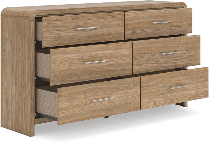 Signature Design by Ashley Dayella Contemporary 6-Drawer Dresser with Safety Stop, Light Brown