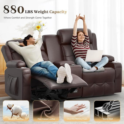 Reclining Loveseat, Massage Loveseat Recliner Sofa Heavy Weight Capacity, RV Love Seat Chair Clearance with Console, USB, Type C Port, Storage, Cup Holders, Wall Hugger Couch for Living Room