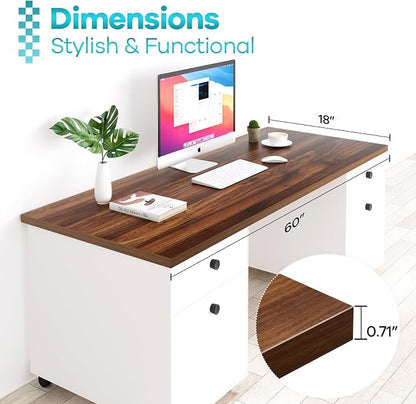 Kaboon Universal Tabletop 60"x18", Solid One-Piece Melamine Table Top, Double L-Desk Floating Desk DIY, Home and Office,Dark Walnut