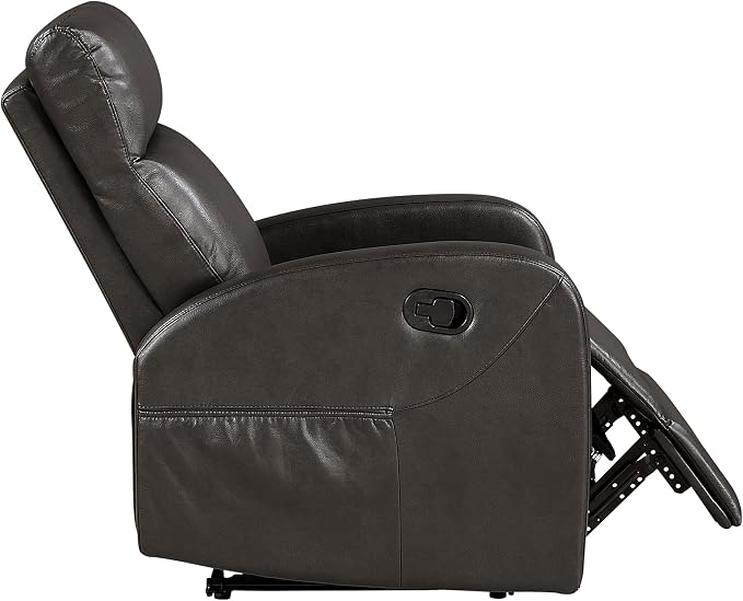 Lexicon Manual Recliner Chair, Faux Leather Reclining Chair, Wall Hugger, Track Arms, Magazine Pockets, Manual Recliner for Living Room/Office/Apartment, Easy Assembly, Espresso