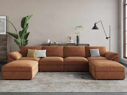 EASE MOOSE U Shape Sectional Modular Sofa,Comfortable Modern Oversized Sectional Modular Cloud Couch Deep Modular Sofa,Brown