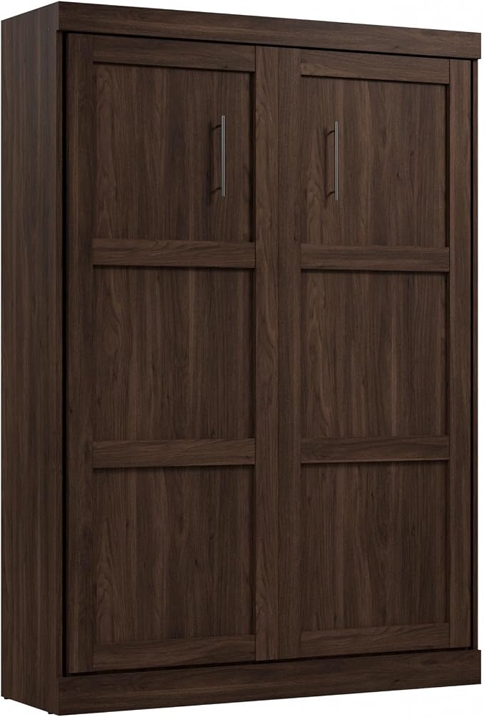 Bestar Pur Full Size Murphy Bed in Black Walnut, 59-inch Space-Saving Sleeping Arrangement for Multipurpose Area, Bedroom, Guest Room, or Living Room