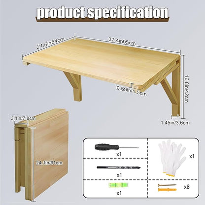 MM MELISEN Wall Mounted Folding Table for Laundry Room, Wall Mounted Fold Down Desk for Small Saving Spaces, Kids Floating Desk for Dining, Room, Study, Kitchen, Dinner, Bar, 95X55CM/37.4"X21.6"-2