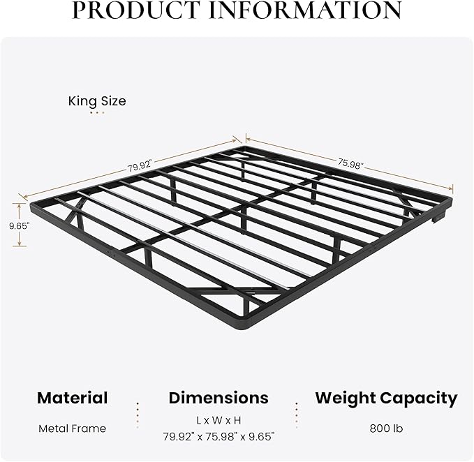 SHA CERLIN King Size Floating Bed Frame with Smart LED Lights, Black | Modern Design Metal Platform Bed with Power Strip, No Box Spring Needed, Noise-Free, Easy Assembly