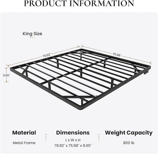 SHA CERLIN King Size Floating Bed Frame with Smart LED Lights, Black | Modern Design Metal Platform Bed with Power Strip, No Box Spring Needed, Noise-Free, Easy Assembly
