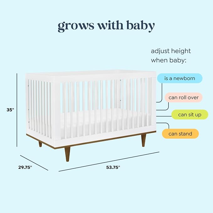 Davinci Marley 3-in-1 Convertible Crib w/Mattress - White & Walnut | FSC & GREENGUARD Gold Certified Crib Convertible to Toddler Bed & Daybed - Includes Mattress - Conversion Kit Sold Separately