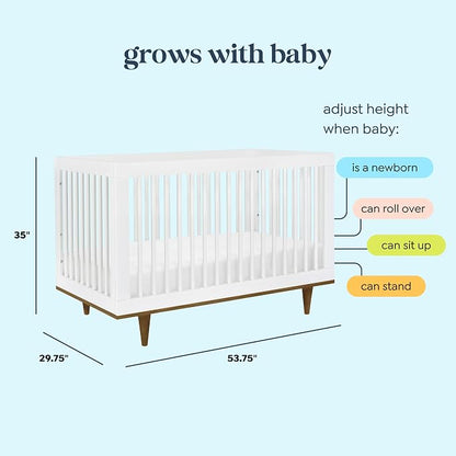 Davinci Marley 3-in-1 Convertible Crib w/Mattress - White & Walnut | FSC & GREENGUARD Gold Certified Crib Convertible to Toddler Bed & Daybed - Includes Mattress - Conversion Kit Sold Separately
