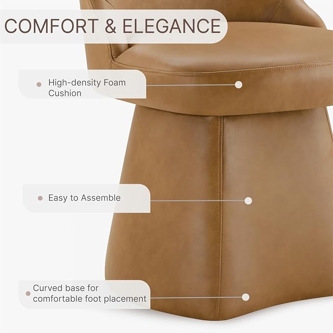 KISLOT Swivel Dining Chairs Set of 2, Upholstered Mid Century Modern Deskchair with High Back, Faux Leather Kitchen Chairs for Dining Room, Bedroom, Dressing Room, Brown