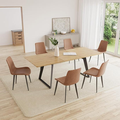 ZckyCine 51‑67 Inch Expandable Dining Set with 6 PU Leather Chairs, Wooden Furniture for Small‑Size Homes