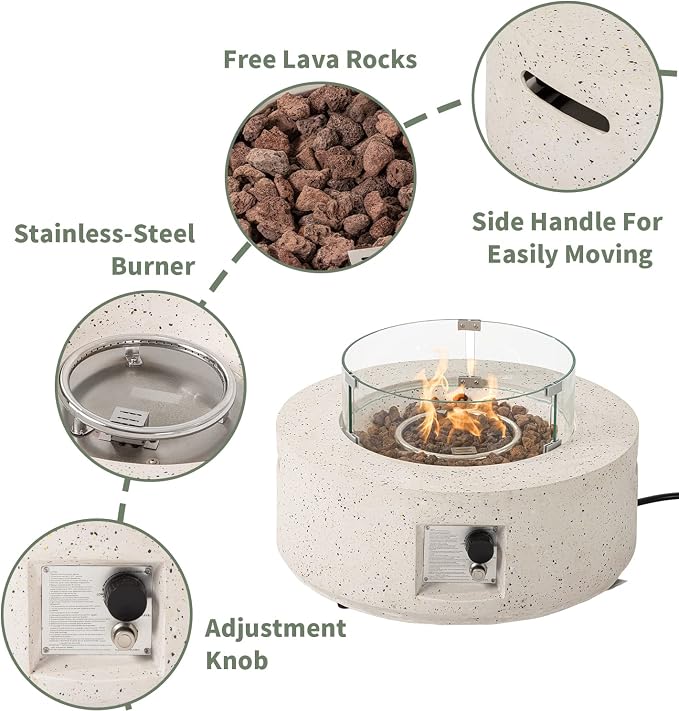 COSIEST 2-Piece Outdoor Propane Fire Pit Table Set w Tank Table, 28" Terrazzo Round Fire Table (Certified, 40,000 BTU) w 16" Tank Cover Side Table 20lb, Wind Guard, Rain Cover for Garden, Pool