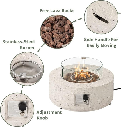 COSIEST 2-Piece Outdoor Propane Fire Pit Table Set w Tank Table, 28" Terrazzo Round Fire Table (Certified, 40,000 BTU) w 16" Tank Cover Side Table 20lb, Wind Guard, Rain Cover for Garden, Pool