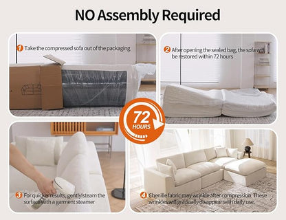146" Modular Sectional Sofa – Modern Cloud Couch with Deep Chenille Seats, L-Shaped Boneless Sofa, Pet-Friendly, No Assembly, Warm White (4 Seater + 1 Ottoman)