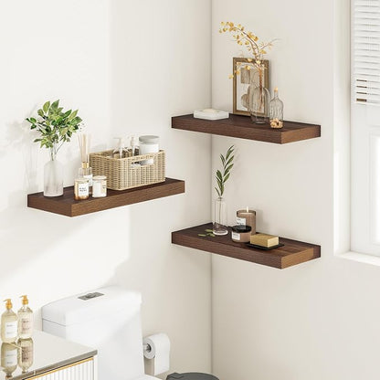 Vivelove Wide Floating Shelves for Wall 12 Inch Deep, 16" X 12" X 2" Floating Shelf, 2 Inch Thick Shelf for Living Room Bathroom Bedroom Kitchen Book Room, Rustic Farmhouse Decor Set of 2, Walnut