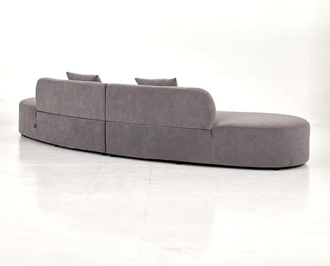 Container Furniture Direct 132" Curved Sofa with Throw Pillows, 6 Seater Luxury Velvet Couch with Half Moon Design and High-Density Foam, Ideal for Modern Living Room, Office & Apartment, Grey