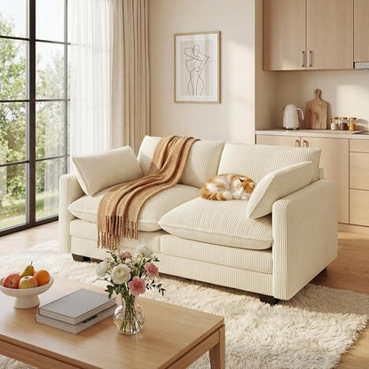 Gizoon 75” Small Cloud Loveseat Couches for Living Room, 2 Seater Love Seat Sofa with Comfy Deep Seat, Small Washable Couches with Removable Corduroy Cover for Apartment, Beige