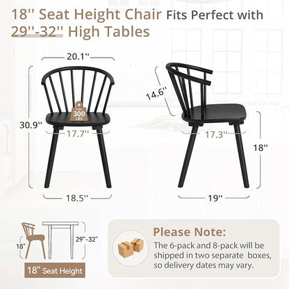 LUE BONA Black Dining Chairs Set of 8, Farmhouse Wood Dining Chairs with Semicircular Backrest, Spindle Dining Chair for Kitchen and Dining Room, 18 Inch