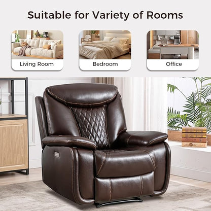 HAOMARKETS Electric Recliner Chair, Breathable Faux Leather Power Recliners with Padded Backrest, Single Overstuffed Heavy Duty Reclining Sofa for Living Room Bedroom, Dark Brown