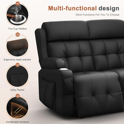 Loveseat Recliner Sofa, Home Theater Seating with Massage, Reclining Loveseats with Console, Wall Hugger RV Couch Movie Theater Chairs, RV Furniture Sofas with USB, Cup Holders, Drawer for Gaming Room
