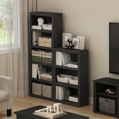 Furinno Rail Book Shelf, 3-Tier Bookshelf with Open Shelf, Bookcase with Classic Style Edges, 10 x 24.6 x 39, for Organization and Storage, for Living Room, Bedroom, Home Office, Blackwood