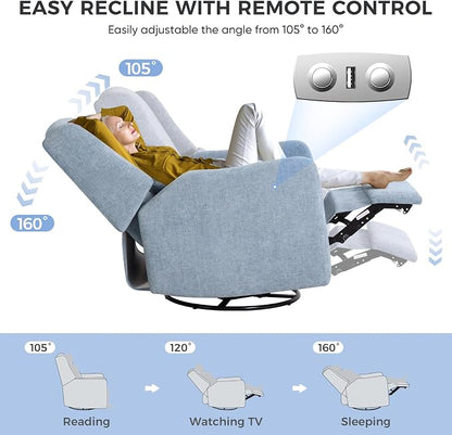 Power Recliner Chair Swivel Glider, Large Nursery Glider with Ottoman & USB Charging Port, Chenille Upholstered Rocker Glider Recliner for Nursery,Living Room, Blue
