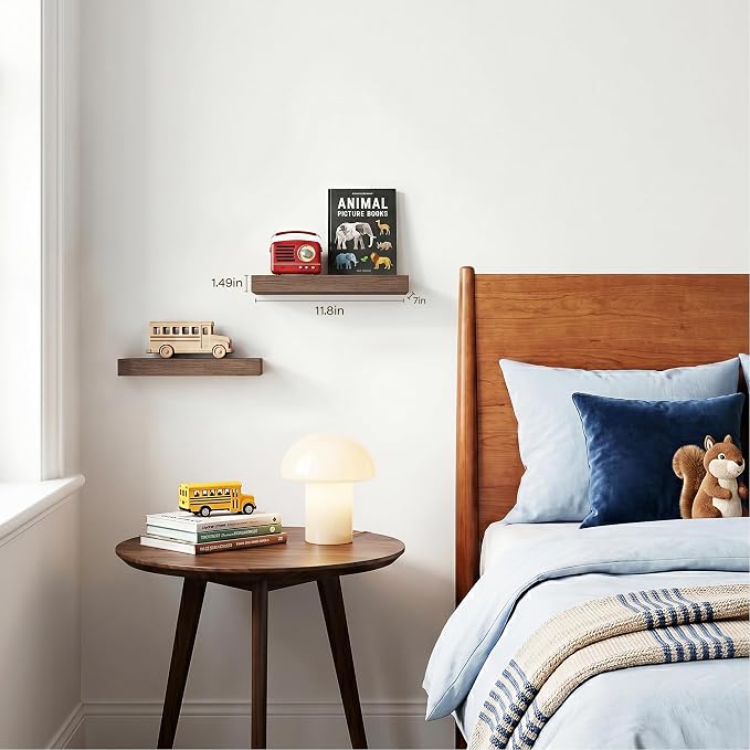 Bathroom Floating Shelves for Wall-11.8'' Wall Mounted Shelves Over Toilet Farmhouse Home Decor Display Bookshelf(Set of 2,Smoke Gray)