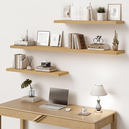 Vivelove 10" Deep Floating Shelves with Invisible Brackets, 36" Wall Shelves for Bathroom Bedroom Kitchen Living Room Laundry Room, Modern Rustic Shelves for Home Decor, 36"x10.2"x1.5", Set of 2, Oak