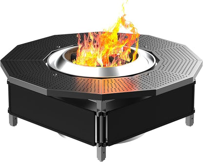 Fire Pit Surround Tabletop for Solo Stove Bonfire Ranger 2.0, Thick Powder-Coated Steel Surround Tabletop, Outdoor FirePit Table, UV-Resistant Outdoor Fabric & Adjustable Height