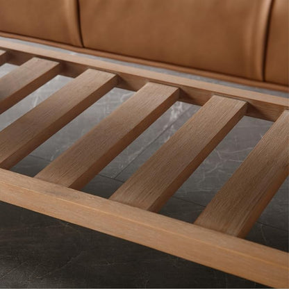 Kmax Entryway Bench with Shoe Storage, Leather Upholstered Wood Storage Bench for Living Room Window Bench for Bedroom End of Bed - PU, Brown